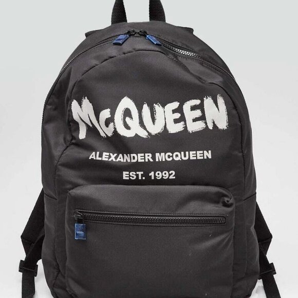 Alexander McQueen Black Nylon Graffiti Metropolitan Backpack Bag - Picture 1 of 12